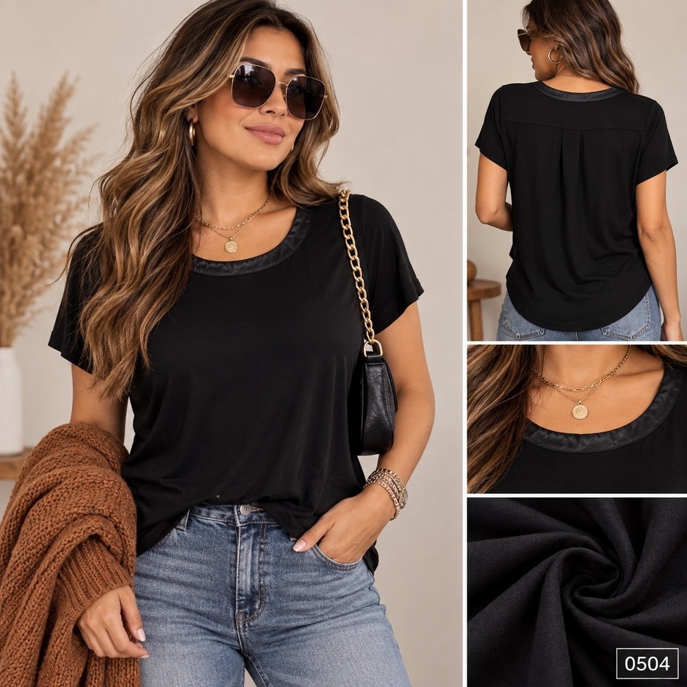 Alfani Womens Black Satin Trim Scoop Neck Short Sleeve Blouse Top PL 0504